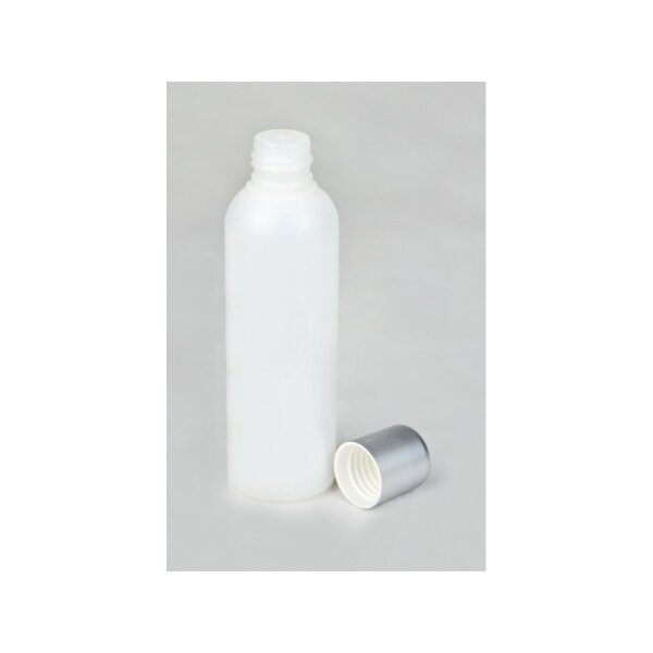 Rundflasche leer, opak mit Spritzeinsatz 100ml, Schraubverschl. silber