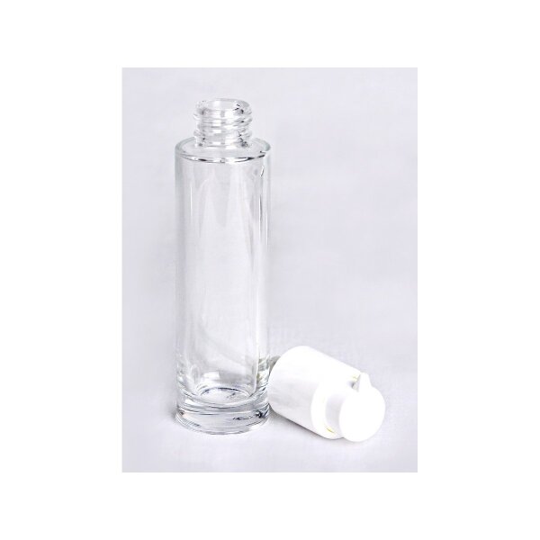 Glasflasche schmal 50ml, leer, mit Pump-Spender weiss