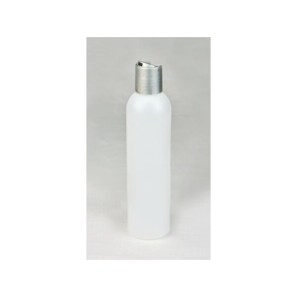 Rundflasche natur HDPE mit Disctop Verschluss silber 200ml
