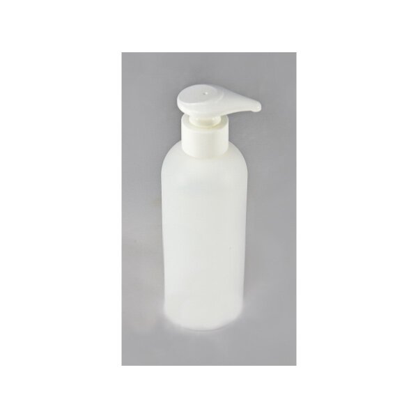 Rundflasche natur HDPE mit Pumpspender weiss 250ml