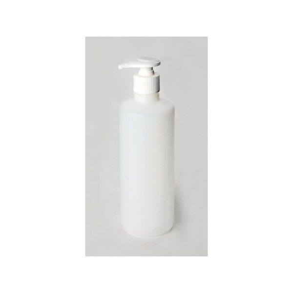 Rundflasche natur HDPE 500ml mit Pumpspender weiss
