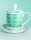 Porzellan Tee-Tasse mit Untertasse und Edelstahlfilter, blau, Goldzweige Dekor