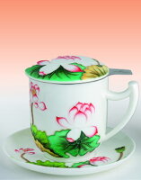 Porzellan Tee-Tasse mit Untertasse und Edelstahlfilter,...